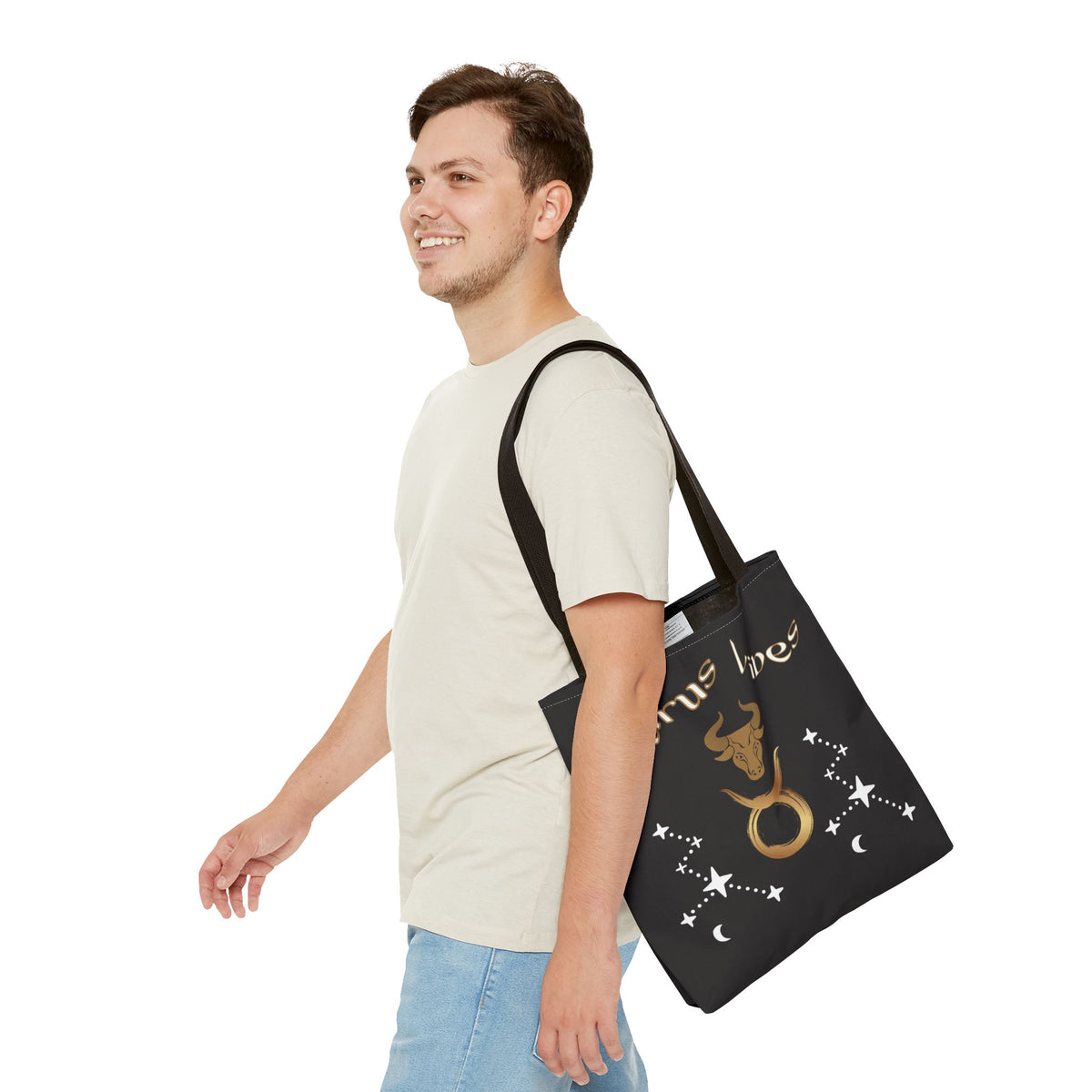 Personalized Taurus Vibes' Zodiac Canvas Tote Bag with Birth Year & Initials