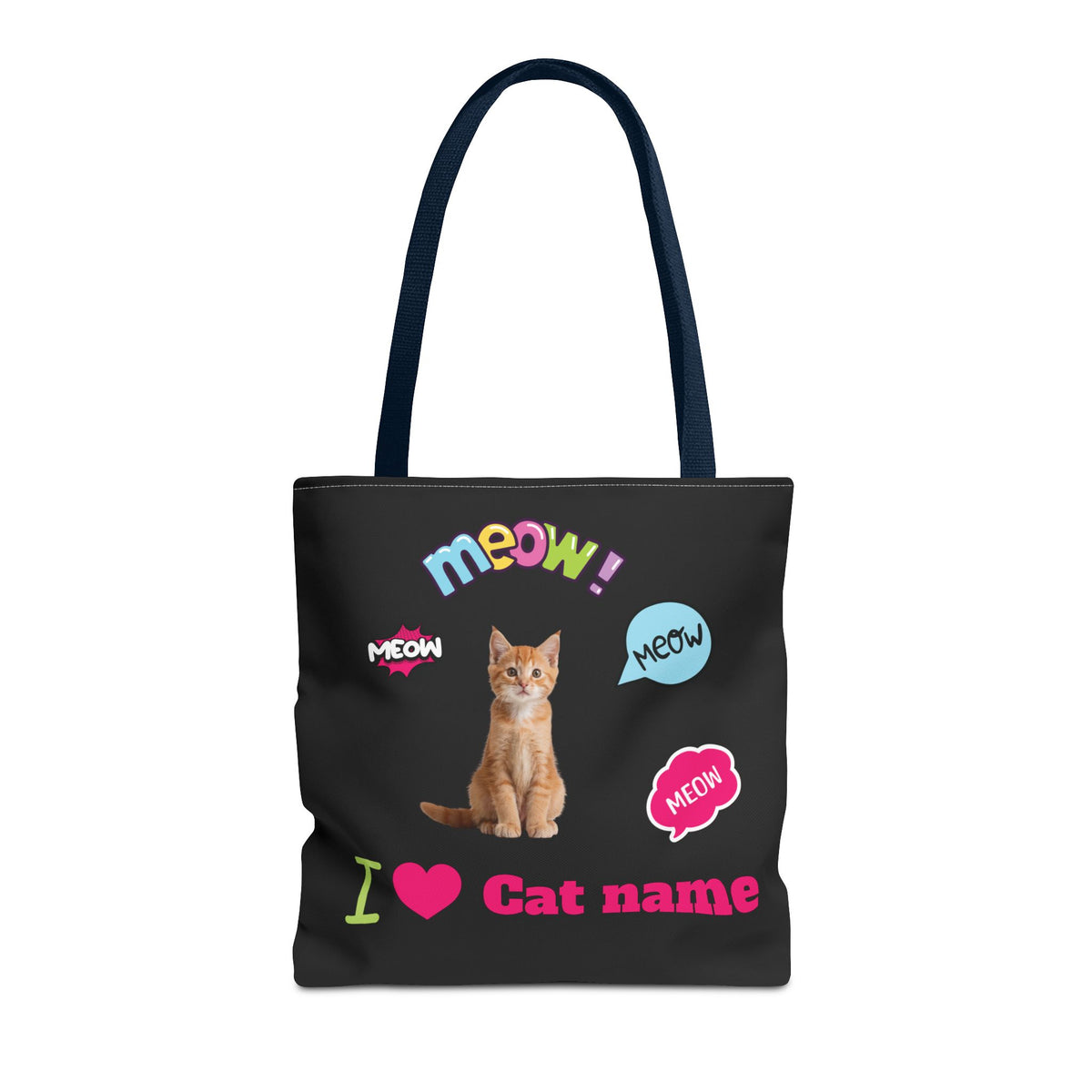 Personalized Cat Lover Canvas Tote Bag — "I  Cat name" Customizable Cat Photo Tote