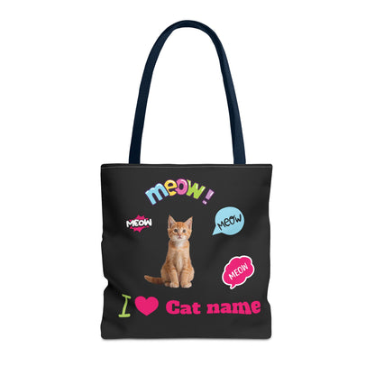 Personalized Cat Lover Canvas Tote Bag — "I  Cat name" Customizable Cat Photo Tote