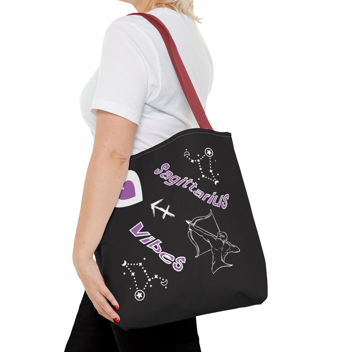 Personalized Initial & D.O.B Sagittarius Zodiac BlackCanvas Tote Bag