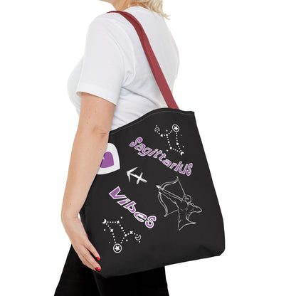Personalized Initial & D.O.B Sagittarius Zodiac BlackCanvas Tote Bag