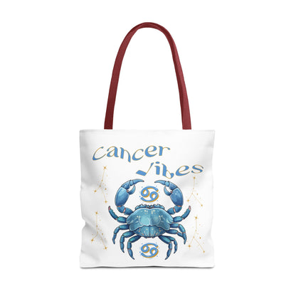 Personalized Initials & D.O.B Cancer Zodiac White Canvas Tote Bag – June 21–July 22 Astrology Gift