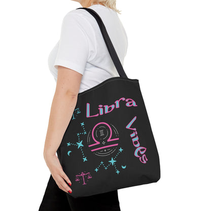 Personalized Initial & D.O.B Libra Zodiac Black Tote Bag with Traits & Birth Year (1997)