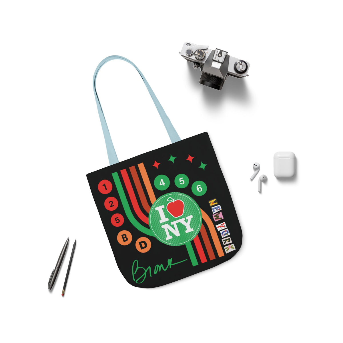 Personalized initial NY Retro Subway Canvas Tote — Colorful Graphic Market Bag