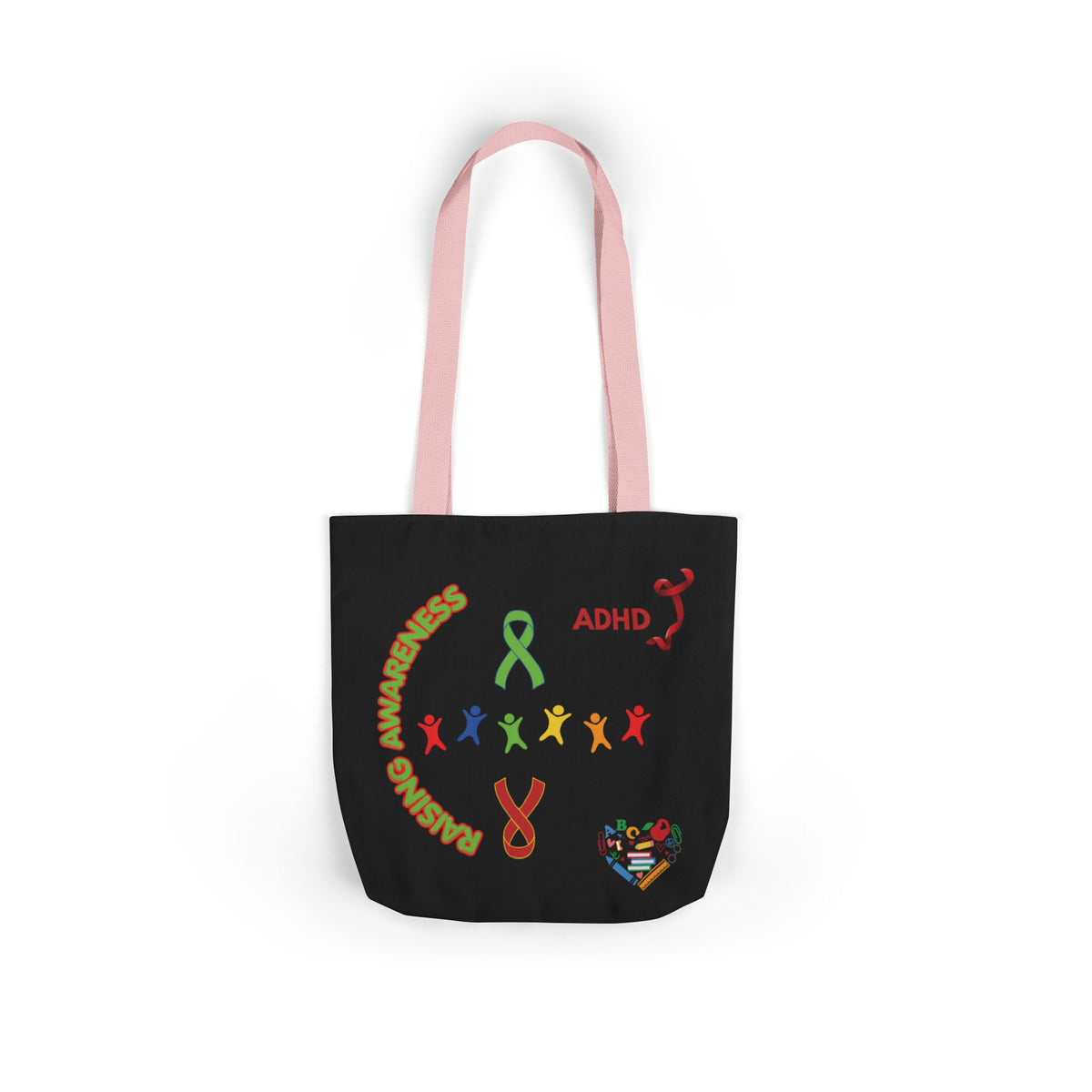 ADHD Awareness Rainbow Ribbon Canvas Tote with Personalized awareness year.