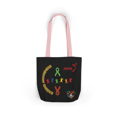 ADHD Awareness Rainbow Ribbon Canvas Tote with Personalized awareness year.