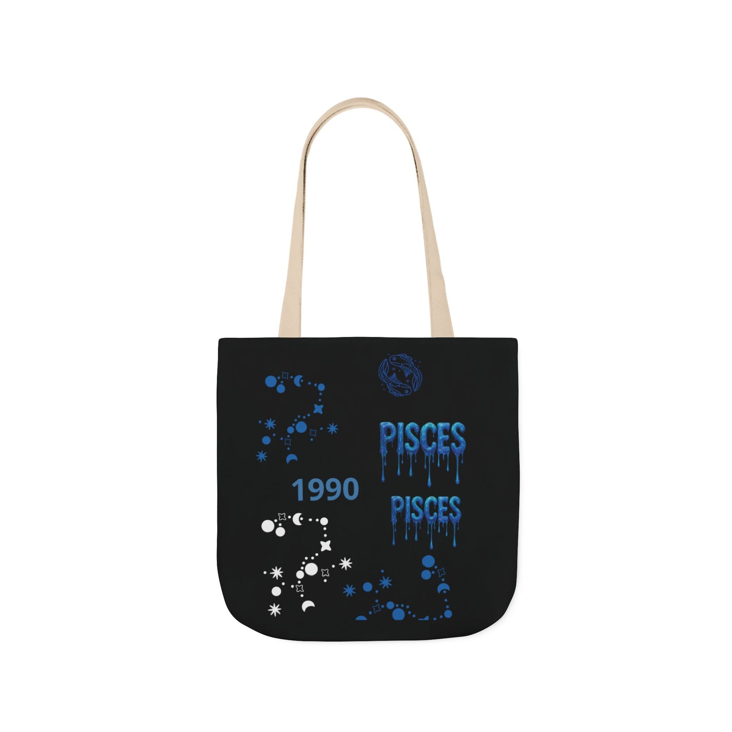 Personalized Zodiac D.O.B. Black Canvas Tote Bag