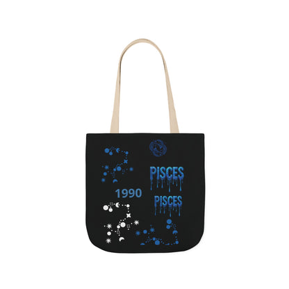 Personalized Zodiac D.O.B. Black Canvas Tote Bag