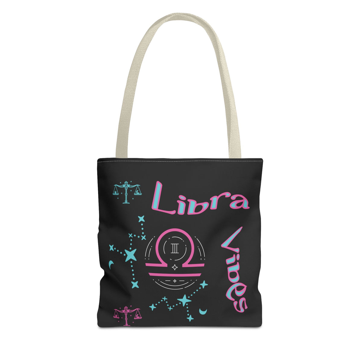 Personalized Initial & D.O.B Libra Zodiac Black Tote Bag with Traits & Birth Year (1997)