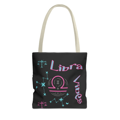 Personalized Initial & D.O.B Libra Zodiac Black Tote Bag with Traits & Birth Year (1997)