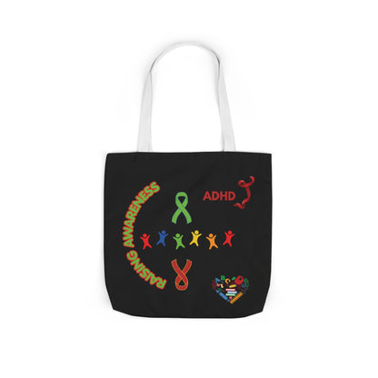 ADHD Awareness Rainbow Ribbon Canvas Tote with Personalized awareness year.