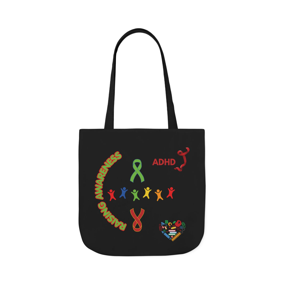 ADHD Awareness Rainbow Ribbon Canvas Tote with Personalized awareness year.