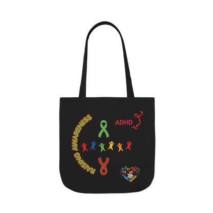 ADHD Awareness Rainbow Ribbon Canvas Tote with Personalized awareness year.