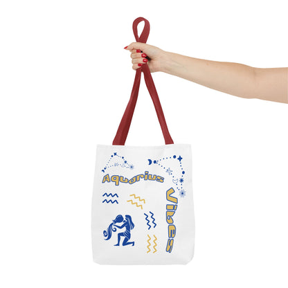 Aquarius Zodiac White Canvas Tote Bag — Personalized Birth Year & Initials