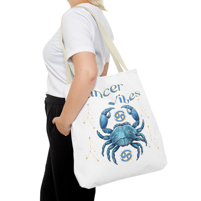 Personalized Initials & D.O.B Cancer Zodiac White Canvas Tote Bag – June 21–July 22 Astrology Gift