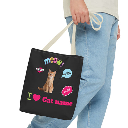 Personalized Cat Lover Canvas Tote Bag — "I  Cat name" Customizable Cat Photo Tote