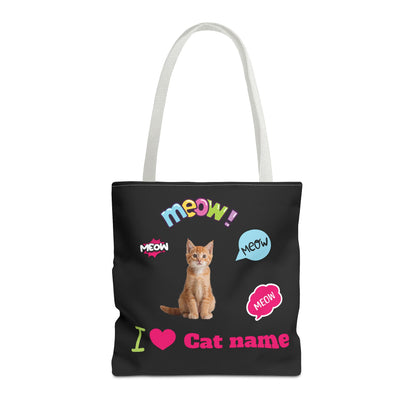 Personalized Cat Lover Canvas Tote Bag — "I  Cat name" Customizable Cat Photo Tote