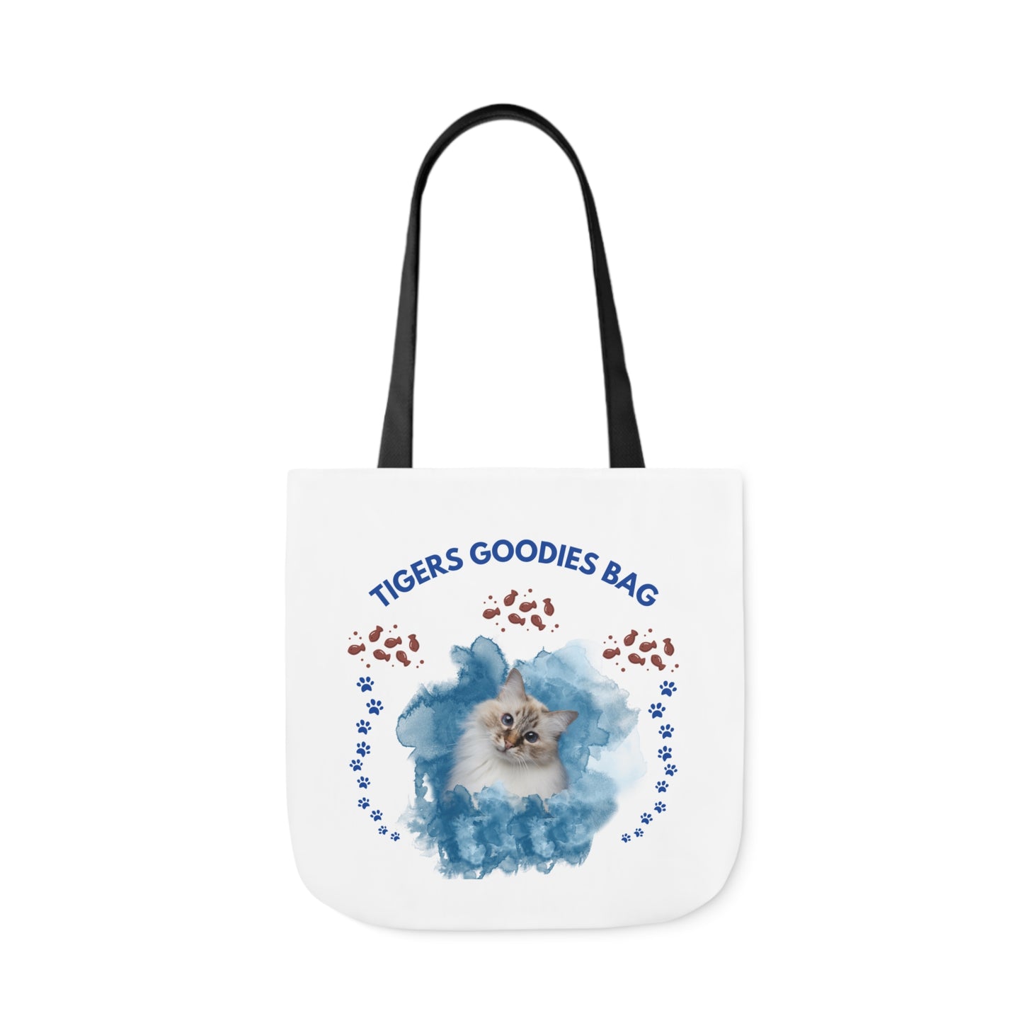 White and Blue Personalized Cat Canvas Tote Bag