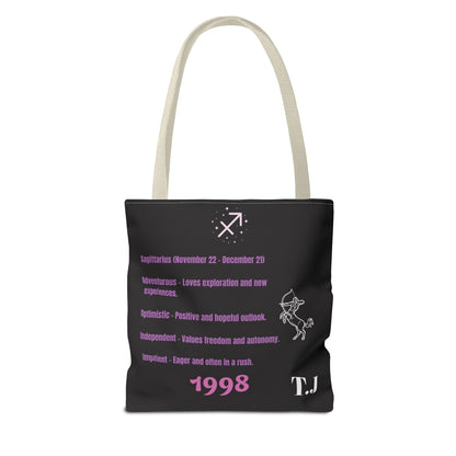 Personalized Initial & D.O.B Sagittarius Zodiac BlackCanvas Tote Bag