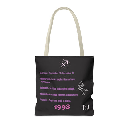 Personalized Initial & D.O.B Sagittarius Zodiac BlackCanvas Tote Bag