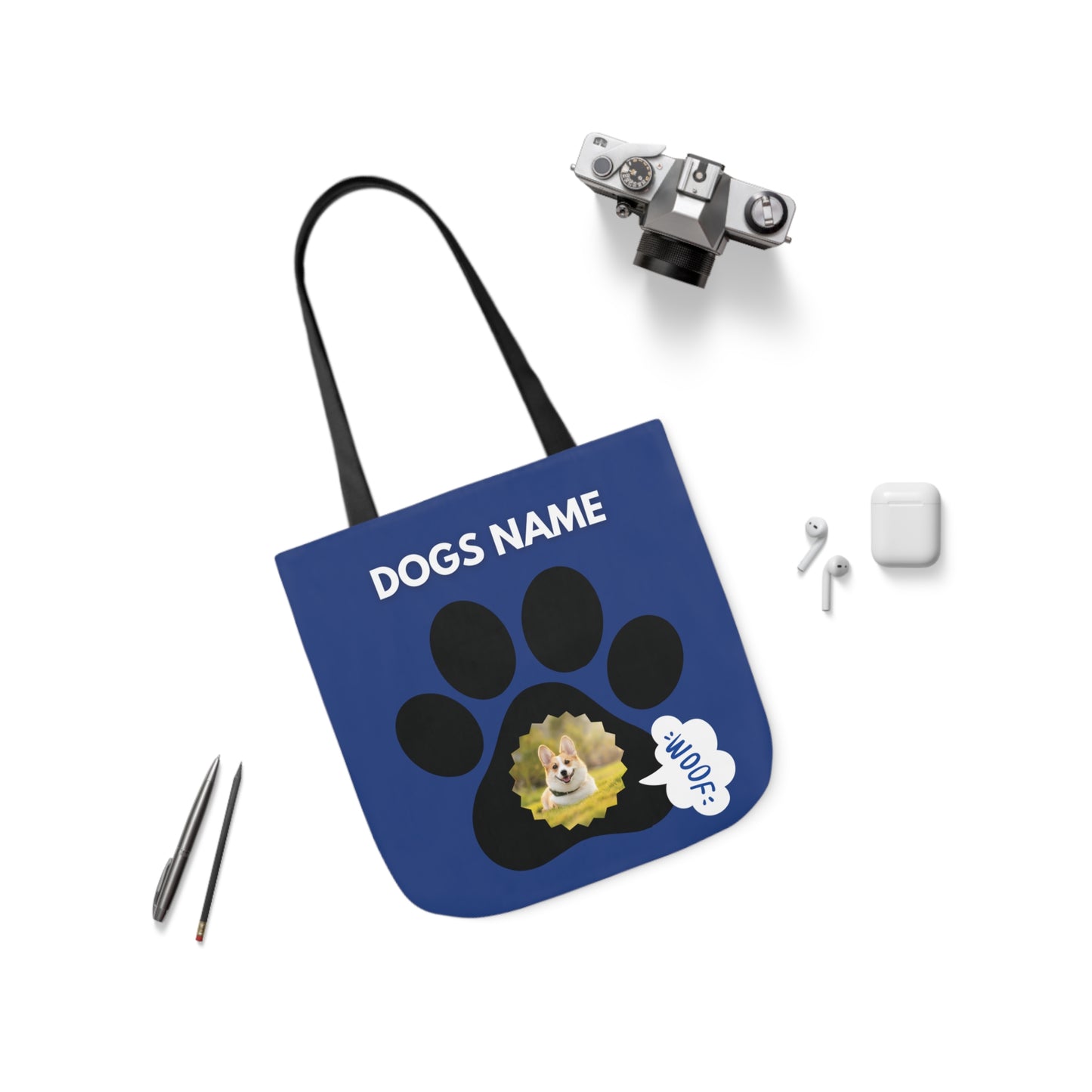 Blue Personalized Dog Canvas Tote Bag