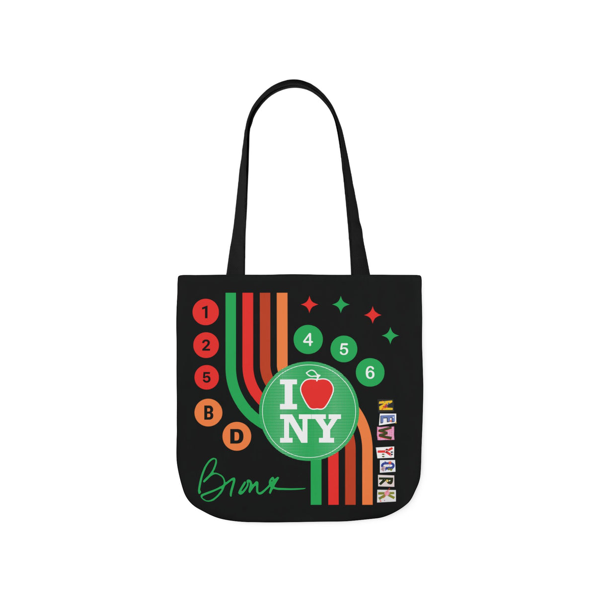 Personalized initial NY Retro Subway Canvas Tote — Colorful Graphic Market Bag