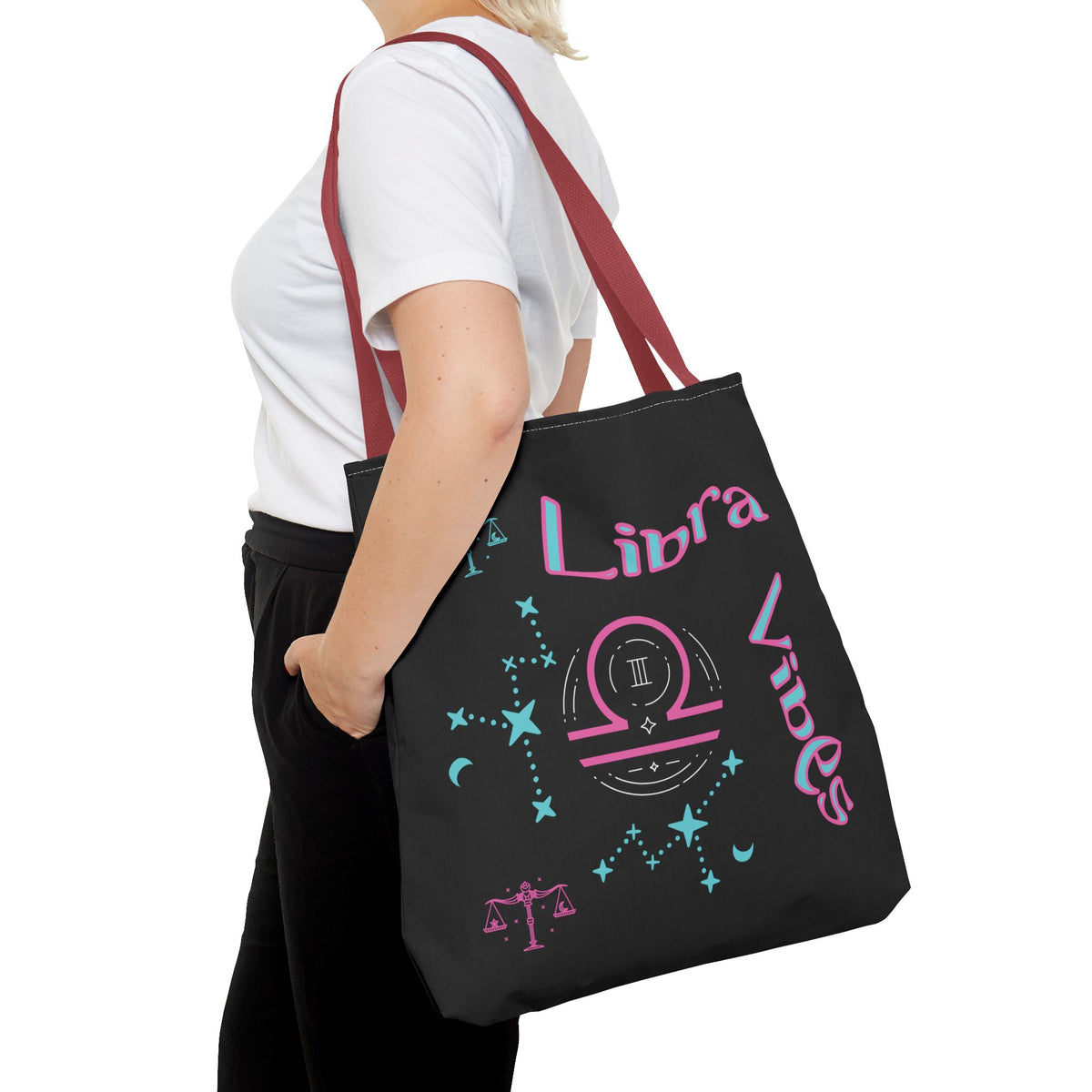 Personalized Initial & D.O.B Libra Zodiac Black Tote Bag with Traits & Birth Year (1997)