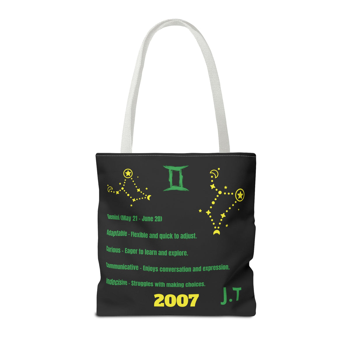 Personalized Initial & D.O.B Gemini Vibes black Zodiac Tote Bag