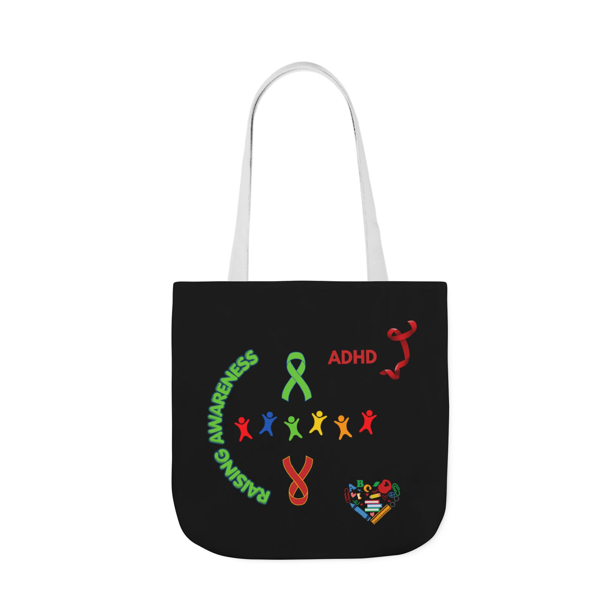 Autism Awareness Canvas Tote — Rainbow Handprints & Ribbon Design
