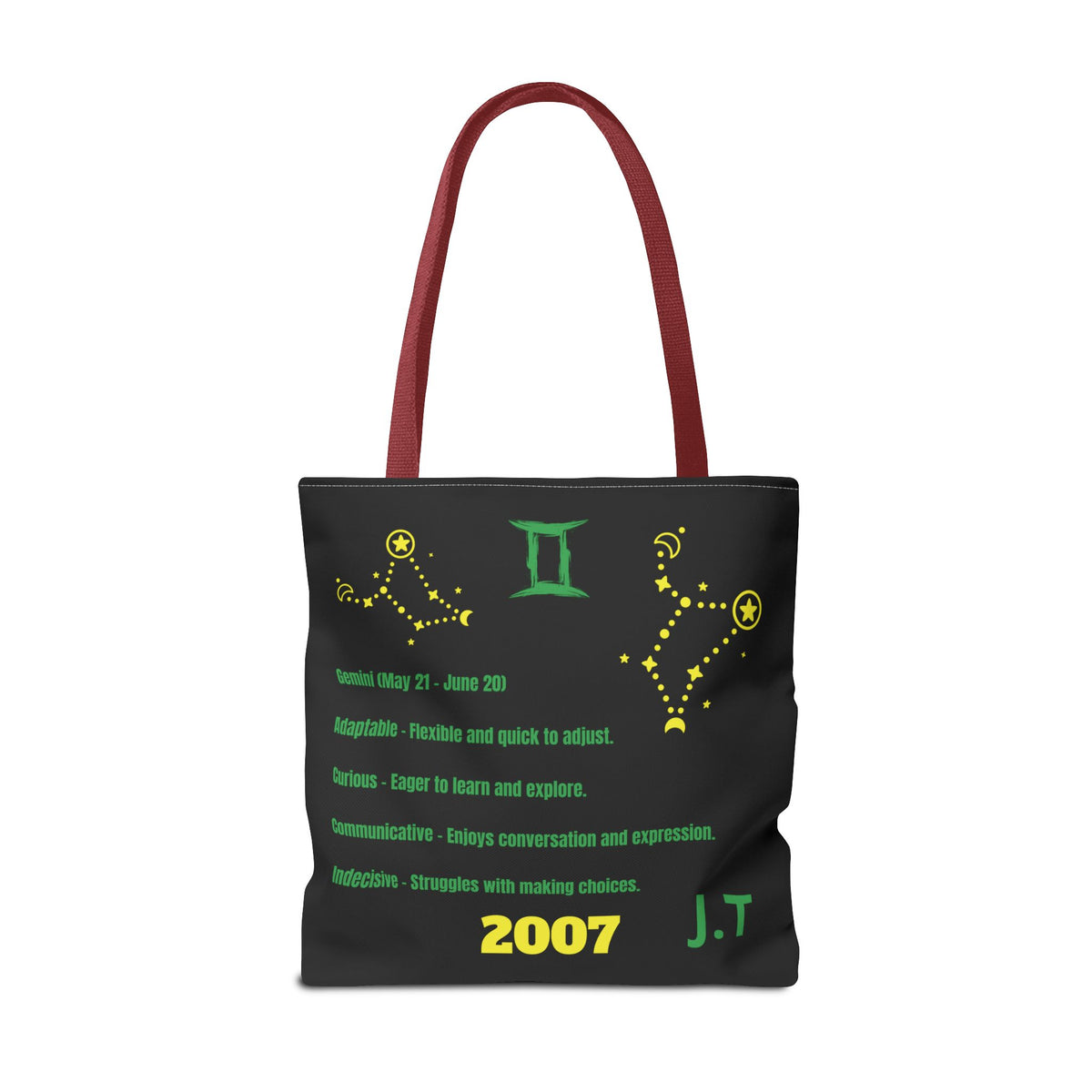 Personalized Initial & D.O.B Gemini Vibes black Zodiac Tote Bag