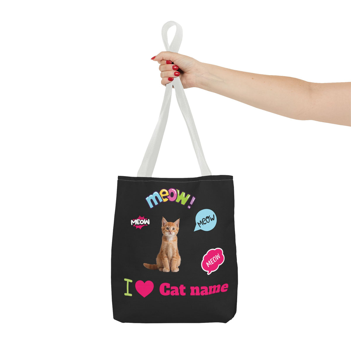 Personalized Cat Lover Canvas Tote Bag — "I  Cat name" Customizable Cat Photo Tote