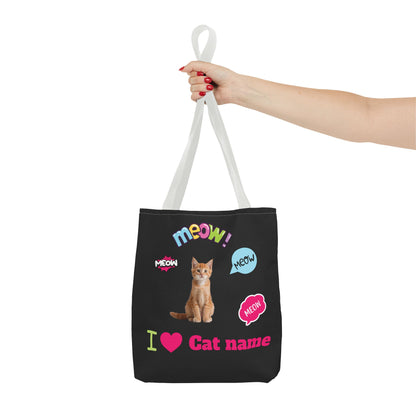 Personalized Cat Lover Canvas Tote Bag — "I  Cat name" Customizable Cat Photo Tote