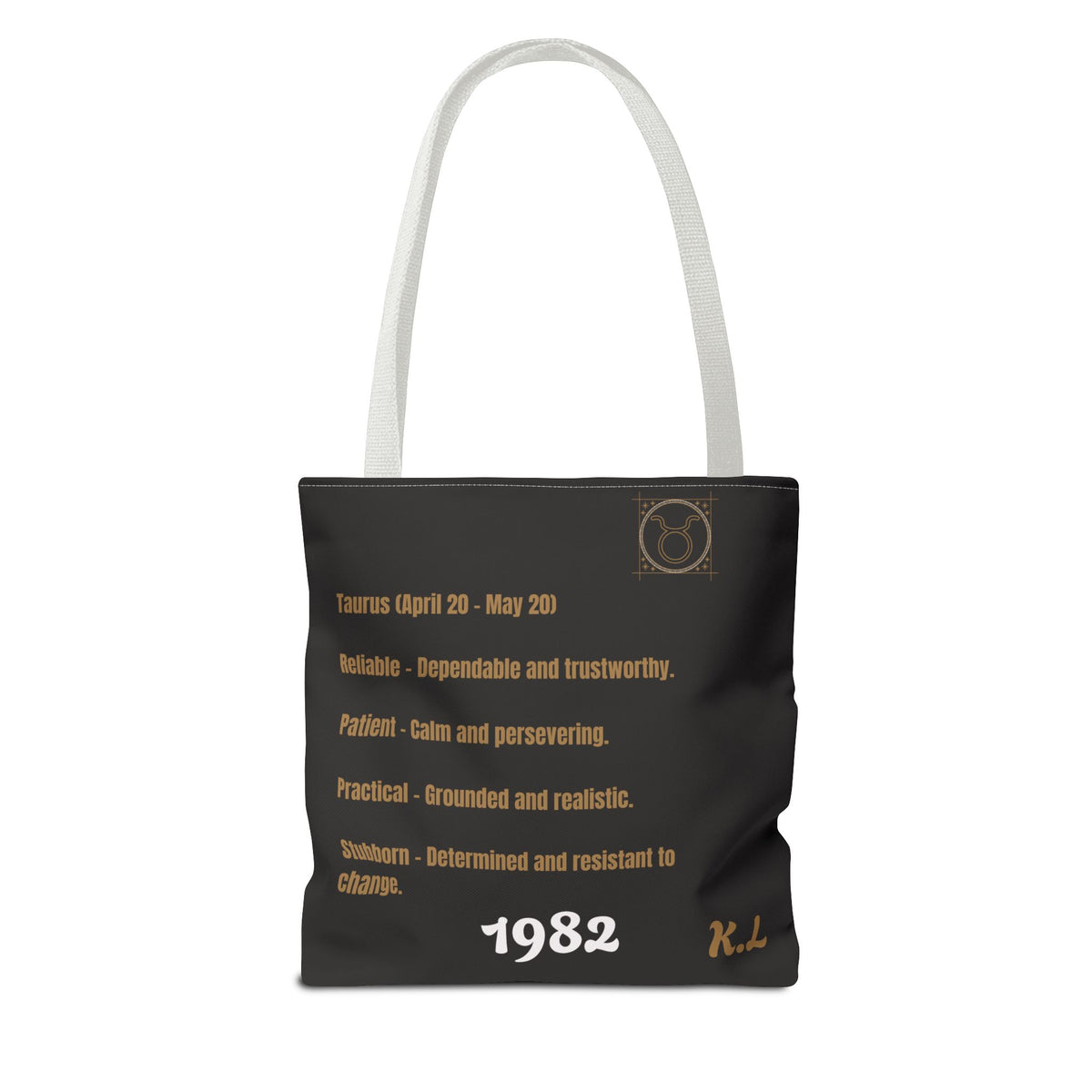 Personalized Taurus Vibes' Zodiac Canvas Tote Bag with Birth Year & Initials