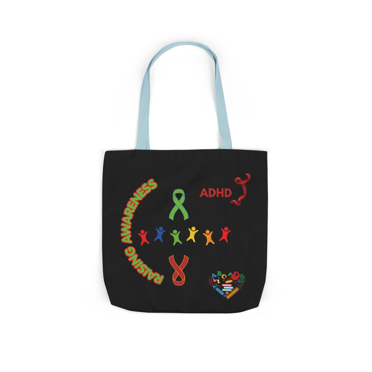 ADHD Awareness Rainbow Ribbon Canvas Tote with Personalized awareness year.