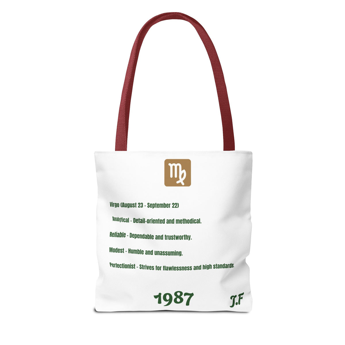 Personalized Initial & D.O.B Virgo Vibes Zodiac White Tote Bag