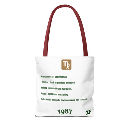 Personalized Initial & D.O.B Virgo Vibes Zodiac White Tote Bag