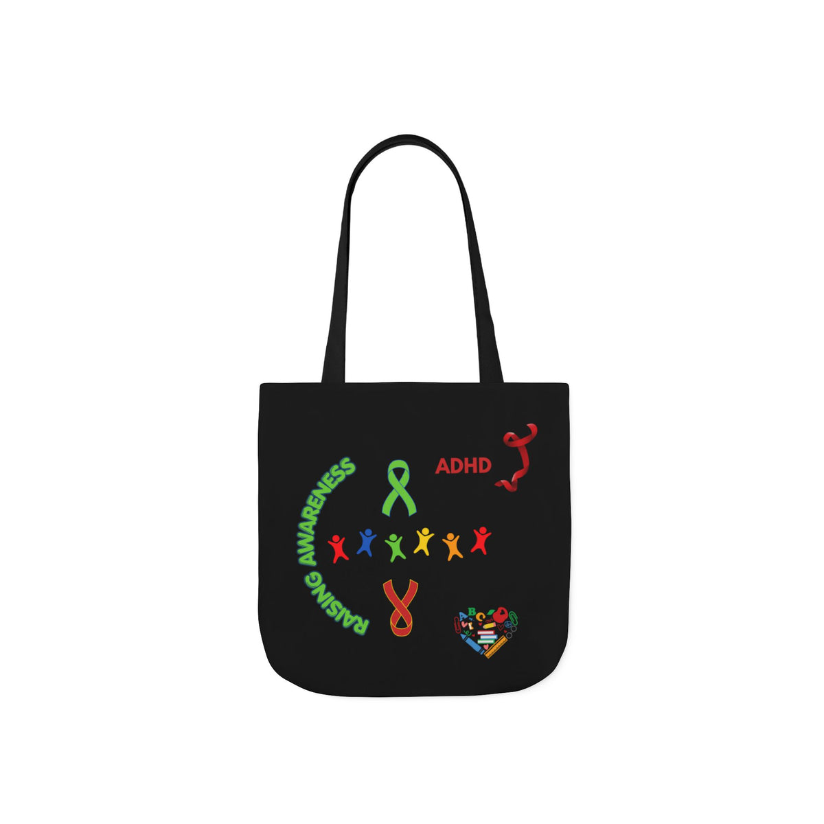 Autism Awareness Canvas Tote — Rainbow Handprints & Ribbon Design
