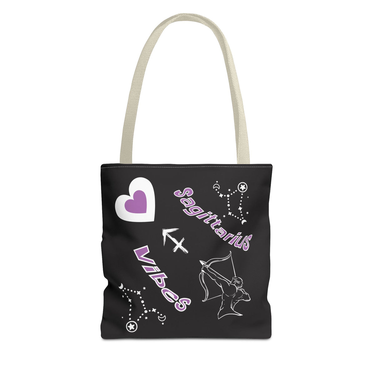 Personalized Initial & D.O.B Sagittarius Zodiac BlackCanvas Tote Bag