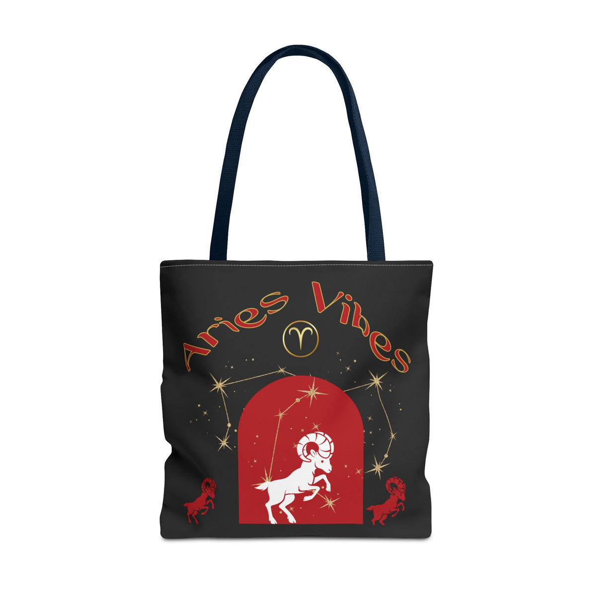 Personalized Initial & Birthdate Aries Vibes Black  Tote Bag — Zodiac Aries Horoscope Astrological Design (Born 1987)