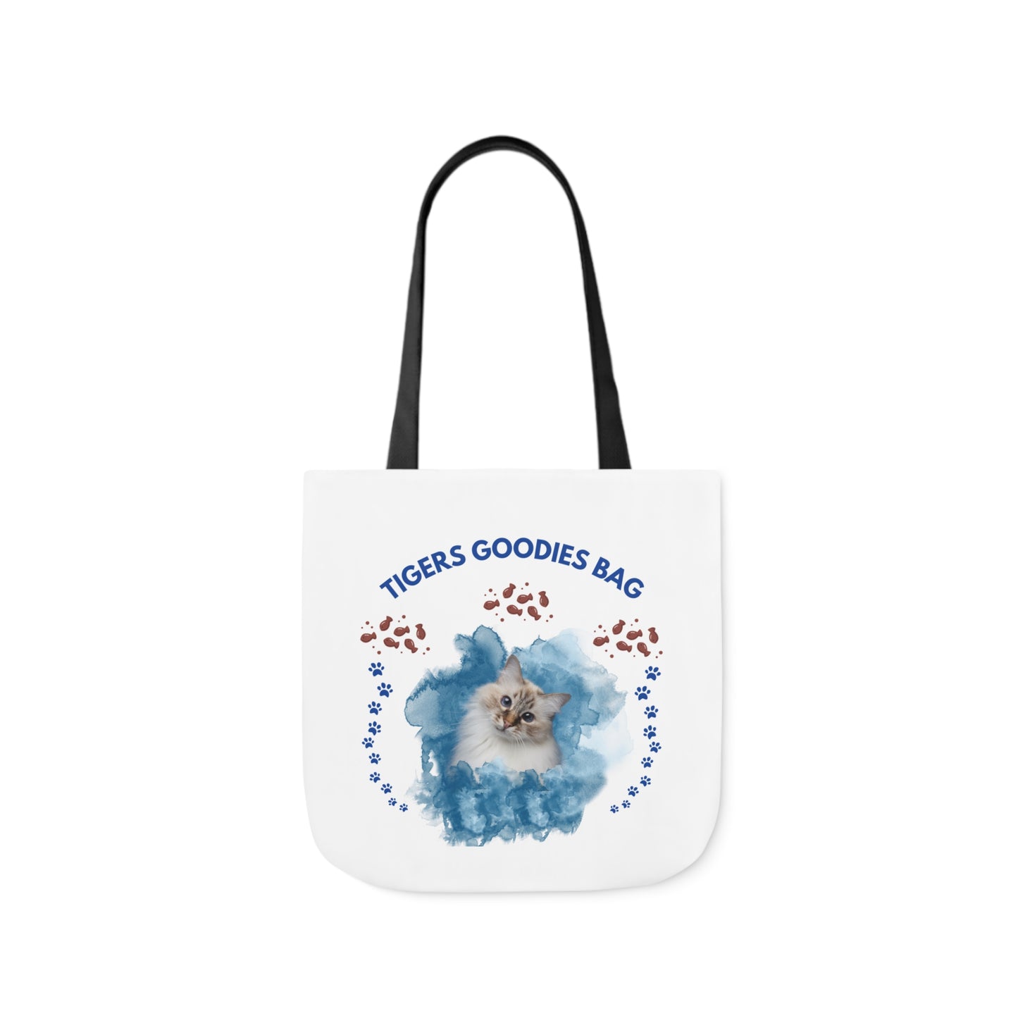 White and Blue Personalized Cat Canvas Tote Bag