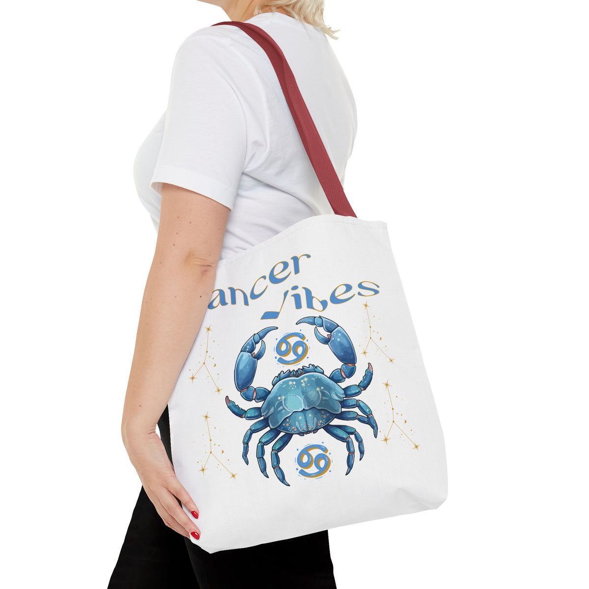 Personalized Initials & D.O.B Cancer Zodiac White Canvas Tote Bag – June 21–July 22 Astrology Gift