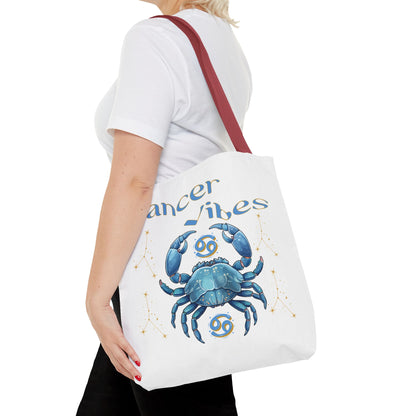 Personalized Initials & D.O.B Cancer Zodiac White Canvas Tote Bag – June 21–July 22 Astrology Gift