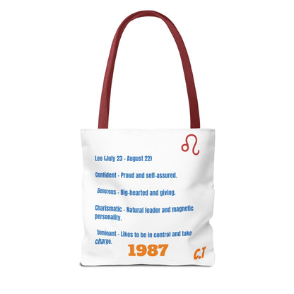 Personalized Year & Initial, Leo Vibes Zodiac White Tote Bag