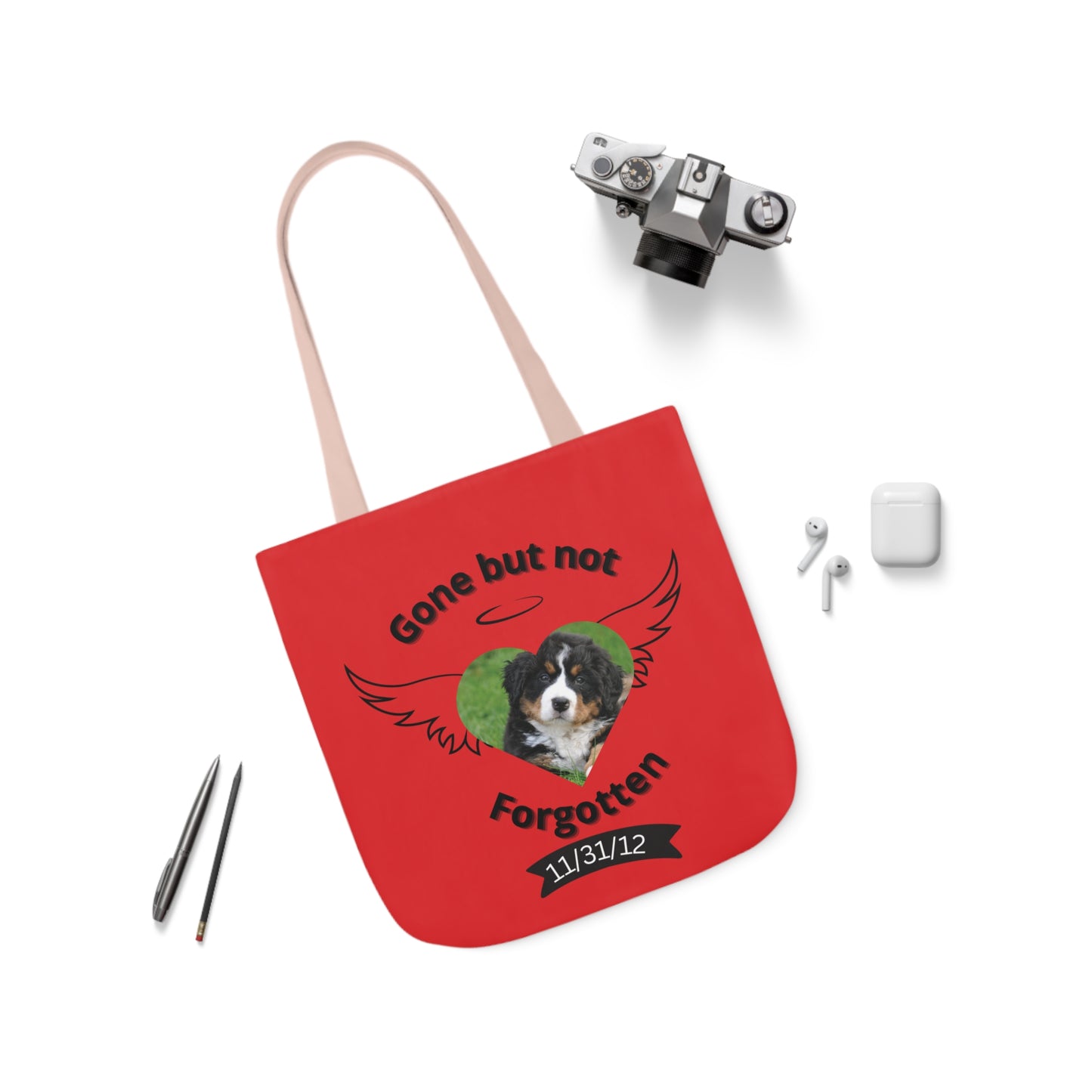 Red and Black Personalized Dog Memorial Tote Bag