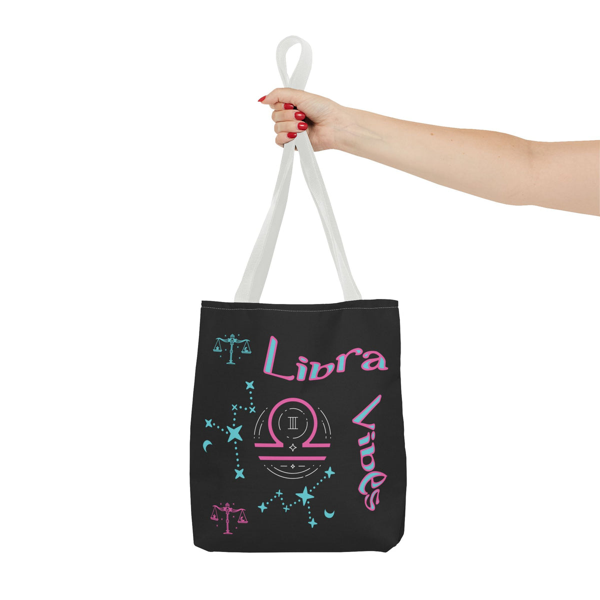 Personalized Initial & D.O.B Libra Zodiac Black Tote Bag with Traits & Birth Year (1997)