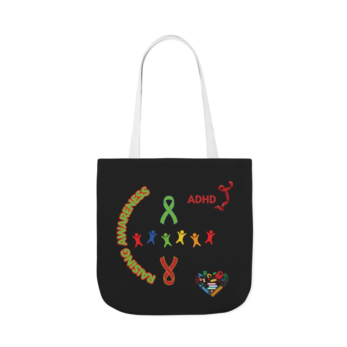 ADHD Awareness Rainbow Ribbon Canvas Tote with Personalized awareness year.