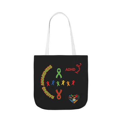 ADHD Awareness Rainbow Ribbon Canvas Tote with Personalized awareness year.