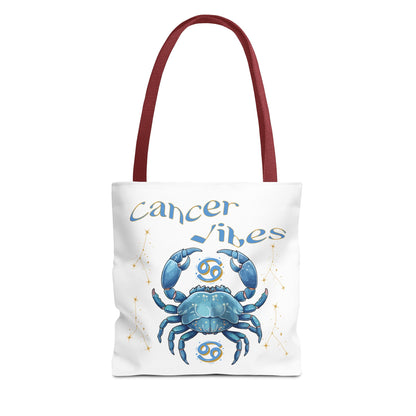 Personalized Initials & D.O.B Cancer Zodiac White Canvas Tote Bag – June 21–July 22 Astrology Gift