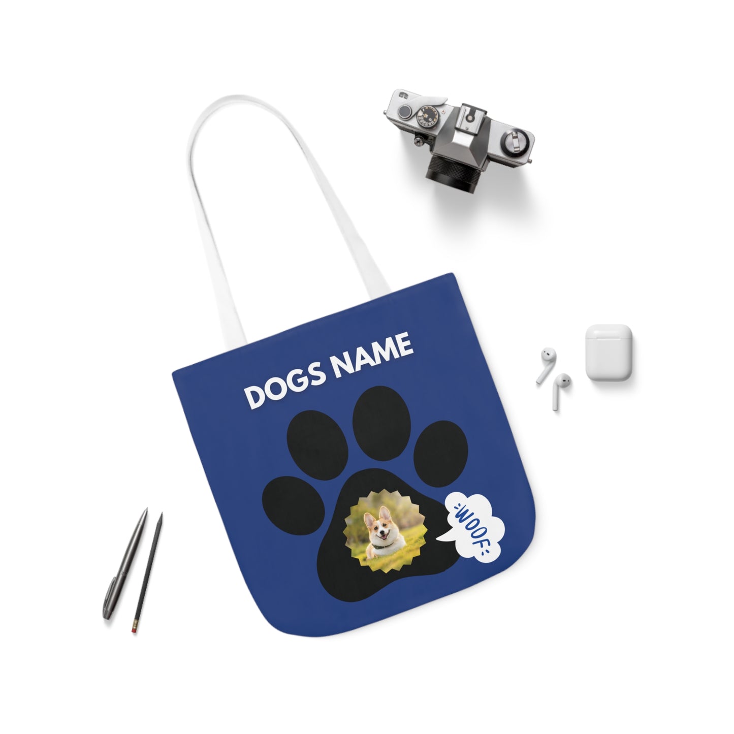 Blue Personalized Dog Canvas Tote Bag