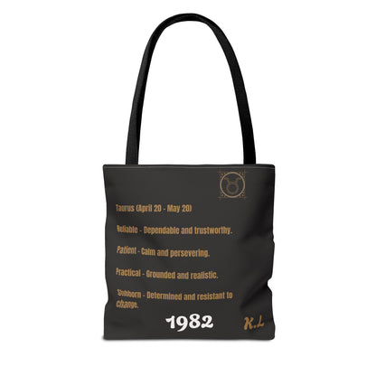 Personalized Taurus Vibes' Zodiac Canvas Tote Bag with Birth Year & Initials